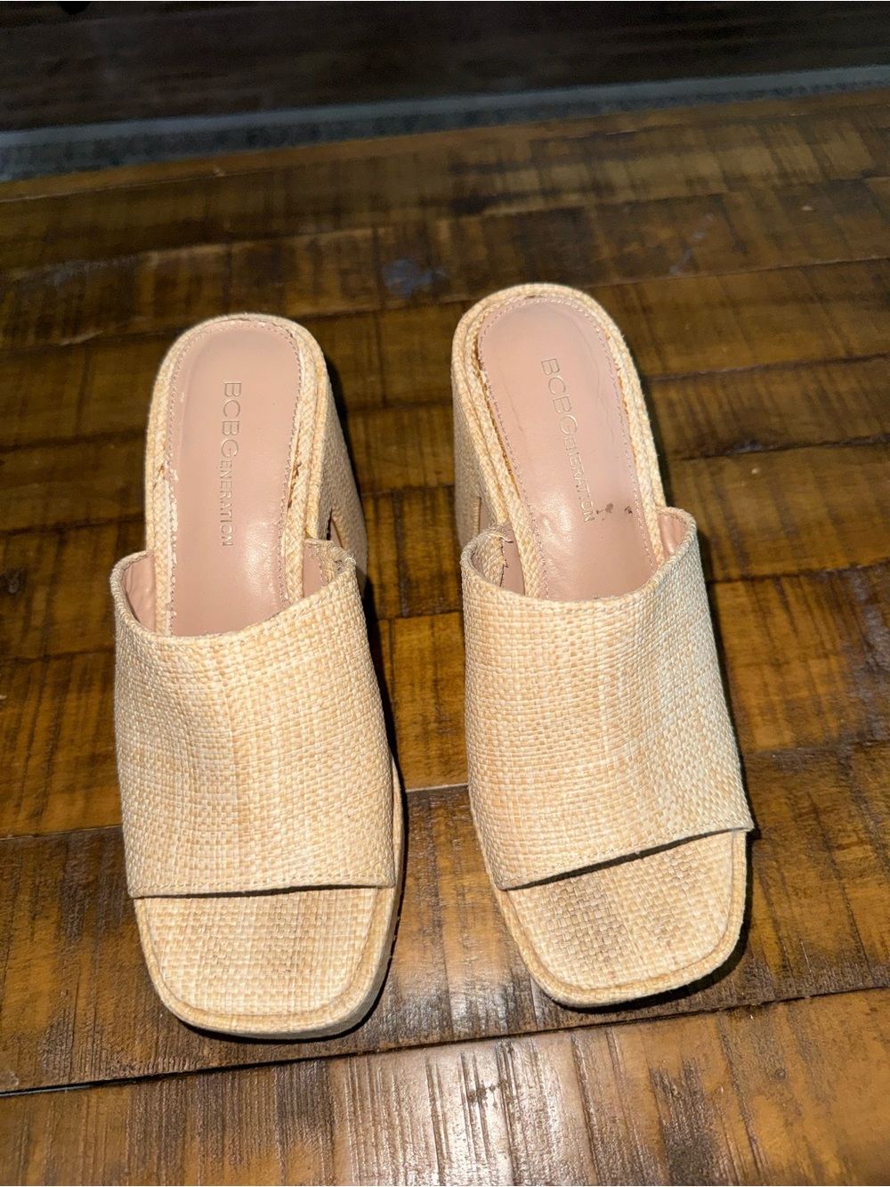 BCBGeneration Peach Beige Woven Slide Mules